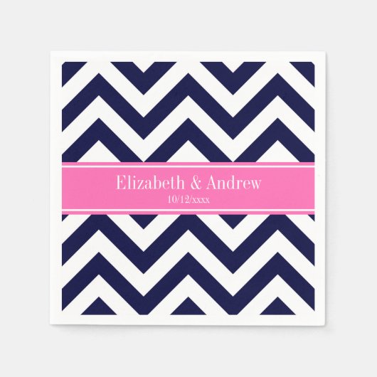 Navy LG Zickzack HotPink2 Quarzfolienname Monogram Serviette (Vorderseite)