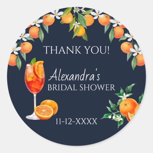 Navy Liebe im First Spritz Brautparty Vielen Dank Runder Aufkleber (Vorderseite)