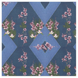 Navy & Light Blue Bänder mit rosa Blume Stoff