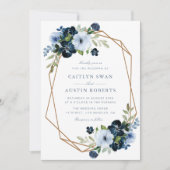 Navy & light blue floral geometric wedding einladung (Vorderseite)