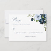navy & light blue floral wedding rsvp card (Vorderseite)