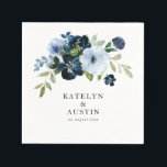 navy & light blue floral wedding serviette<br><div class="desc">navy and light blue floral wedding napkins. The text details and colors can be edited.</div>