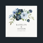 navy & light blue floral wedding serviette<br><div class="desc">navy and light blue floral wedding napkins. The text details and colors can be edited.</div>