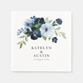 navy & light blue floral wedding serviette