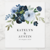 navy & light blue floral wedding weinetikett (Einzelnes Label)