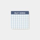 Navy & Light Blue Gingham Varsity Letters Name Post-it Klebezettel (Vorderseite)