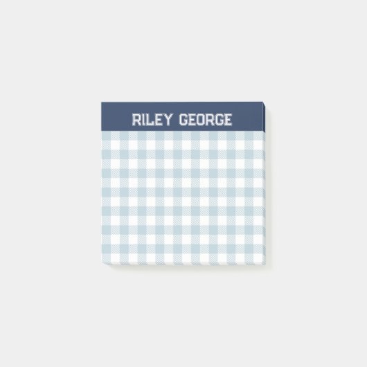 Navy & Light Blue Gingham Varsity Letters Name Post-it Klebezettel (Vorderseite)