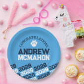 Navy & Light Blue Pawprint Halbwiederholter Abschl Pappteller (Party)