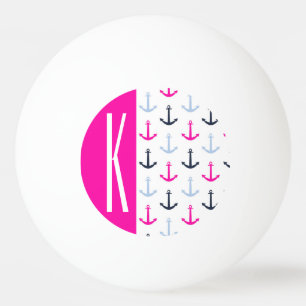 Navy, Light Blue und Hot Pink Nautical Anker Tischtennisball
