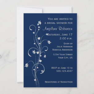 Navy Light Gray Floral Design Brautparty laden ein Einladung
