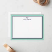 NAVY & LIGHT TEAL Classic Monogram Double Frame Mitteilungskarte (Vorderseite/Rückseite Beispiel)