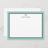 NAVY & LIGHT TEAL Classic Monogram Double Frame Mitteilungskarte (Vorne/Hinten)