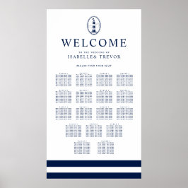 Navy Lighthouse Nautic | 17 Tabelle Seating Chart Poster