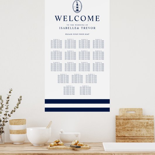 Navy Lighthouse Nautic | 17 Tabelle Seating Chart Poster (Küche)
