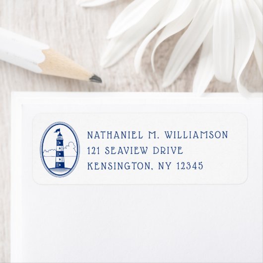 Navy Lighthouse Nautical Return Address Label (Insitu)