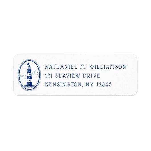 Navy Lighthouse Nautical Return Address Label (Vorne)