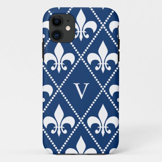 Navy Lilie mit Monogramm Case-Mate iPhone Hülle (Rückseite)