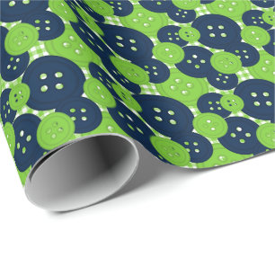 Navy & Lime Knöpfe Gingham - Bastel- und Nähzimmer Geschenkpapier