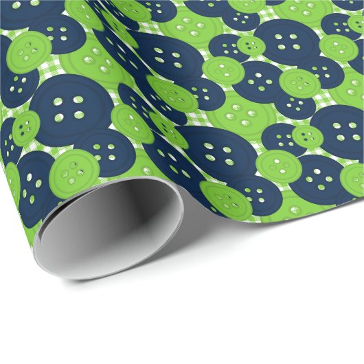 Navy & Lime Knöpfe Gingham - Bastel- und Nähzimmer Geschenkpapier (Rolleneckpunkt)