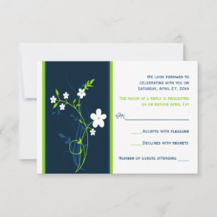 Navy, Limette, Weiße Florale Hochzeits-RSVP-Karte Einladung