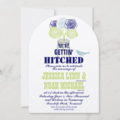 Navy, Limon Rustic Blue Romantische Rose Mason Jar Einladung (Vorderseite)