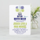 Navy, Limon Rustic Blue Romantische Rose Mason Jar Einladung (Stehend Vorderseite)