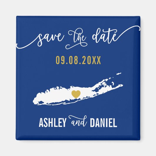Navy Long Island Wedding Save the Date Map Magnet (Vorne)