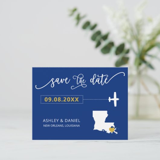 Navy Louisiana Wedding Speichern Sie die Datumskar Postkarte (Stehend Vorderseite)
