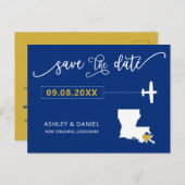 Navy Louisiana Wedding Speichern Sie die Datumskar Postkarte (Vorne/Hinten)