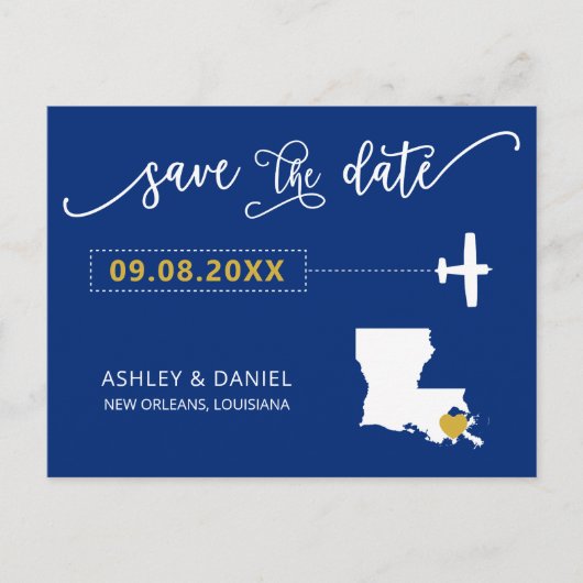 Navy Louisiana Wedding Speichern Sie die Datumskar Postkarte (Vorderseite)