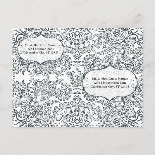 Navy Love Bird Damask Probe Einladung (Rückseite)