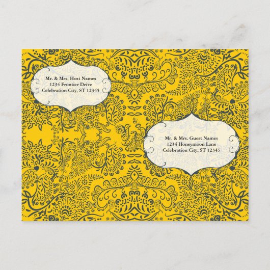 Navy Love Bird Damask Probe Einladung (Rückseite)