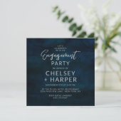 Navy Luster Blue Let's Celebrate Engagement Party Einladung (Stehend Vorderseite)