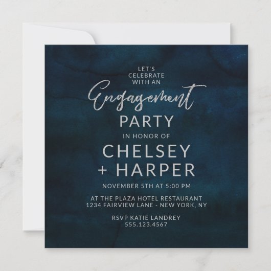 Navy Luster Blue Let's Celebrate Engagement Party Einladung (Vorderseite)