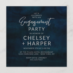 Navy Luster Blue Let's Celebrate Engagement Party Einladung