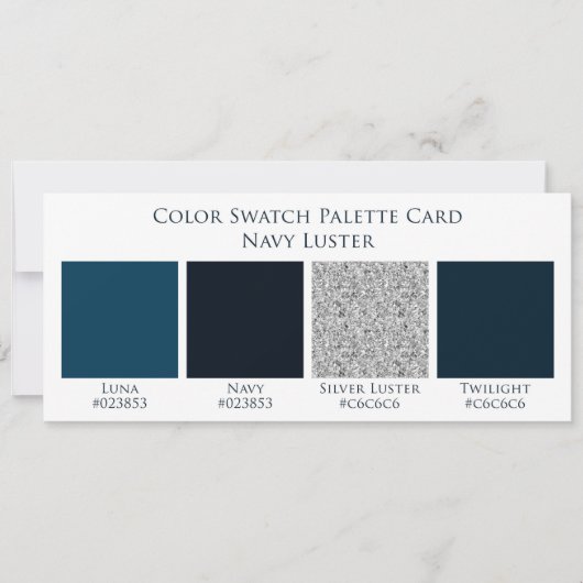 Navy Luster Blue Wedding Color Palette Card (Vorderseite)