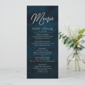 Navy Luster Dark Blue Silver Aquarelldinner Menükarte (Stehend Vorderseite)
