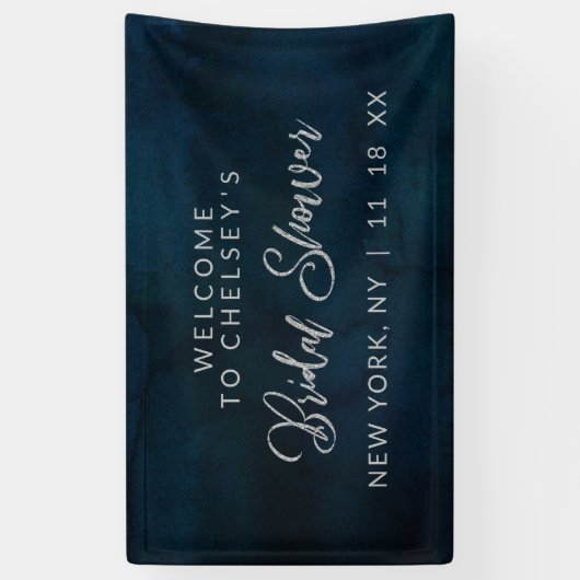 Navy Luster Dark Blue Silver Brautparty Willkommen Banner (Vertikal)