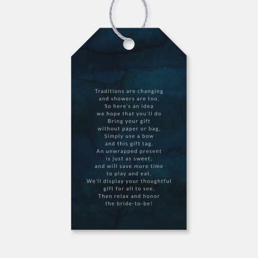 Navy Luster Dark Blue Silver Bridal Display Dusche Geschenkanhänger (Rückseite)