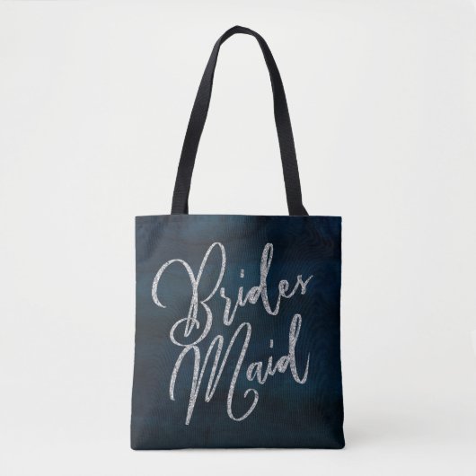 Navy Luster Dark Blue Silver Monogram Bridesmaid Tasche (Vorderseite)