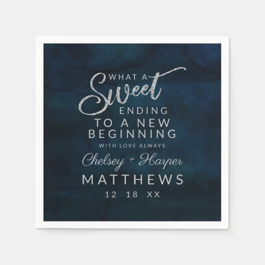 Navy Luster Dark Blue Silver Sweet Ending Serviette (Vorderseite)