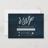 Navy Luster Dark Blue Silver Wedding RSVP Reaktion (Vorderseite)