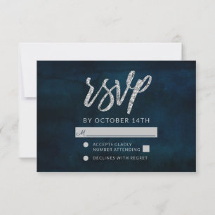 Navy Luster Dark Blue Silver Wedding RSVP Reaktion Karte