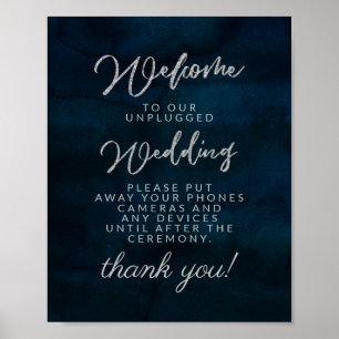 Navy Luster Dark Blue Unplugged Wedding Table Sign Poster