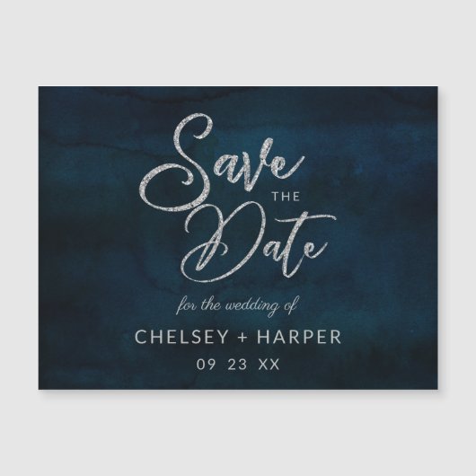 Navy Luster Dunkelblaue Silberhochzeit speichern S Magnetkarte (Vorderseite)