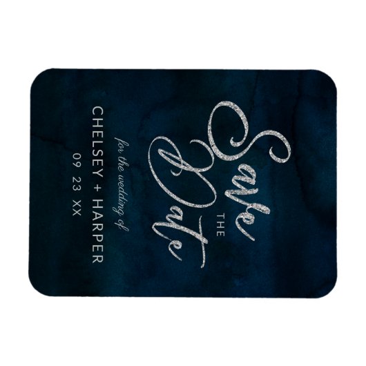 Navy Luster Silber Wasserfarbe Save the Date Magnet (Horizontal)
