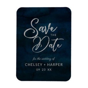 Navy Luster Silber Wasserfarbe Save the Date Magnet