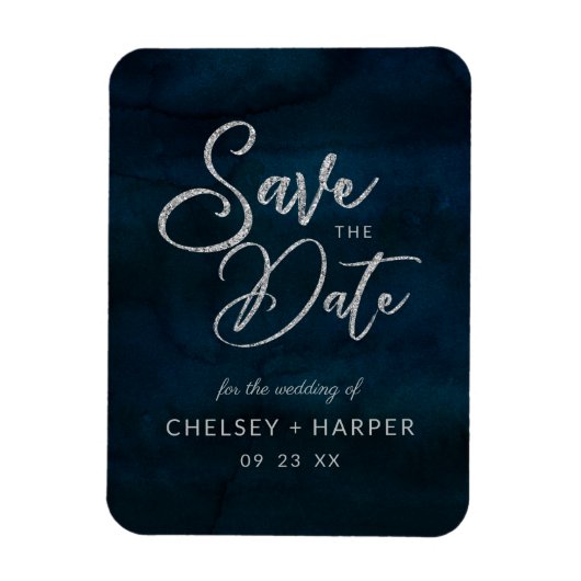 Navy Luster Silber Wasserfarbe Save the Date Magnet (Vertikal)