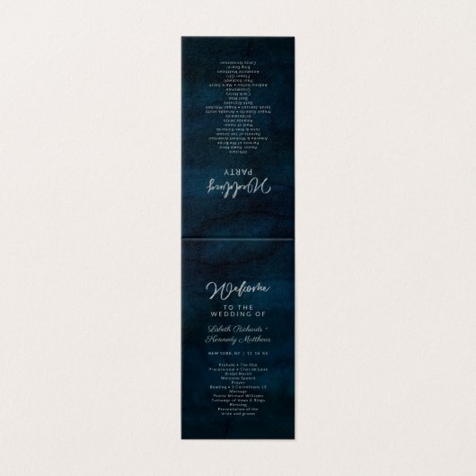 Navy Luster Silver Blue Hochzeitsprogramm (Außenseite Aufgefaltet)