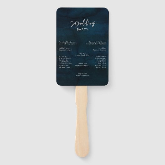 Navy Luster Silver Blue Hochzeitsprogramm Fächer (Rückseite)